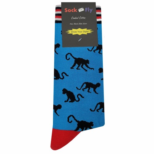 Neu mit Etikett Affenstreifen Anzugsocken Neuheit Herren 8-12 blau Crazy Fun Sockfly - Bild 4 von 4