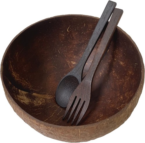 Purpleclay Natural Jumbo Coconut Bowl with Serving Utensils - Foto 1 di 6