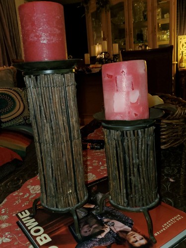 Set Of 2 Tall BAMBOO AND METAL Pillar Candle Holders From PHILLIPINES - Picture 4 of 4