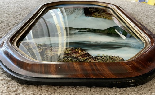 Antique Reverse Painted Bubble Glass Convex Yellowstone Waterfall Painting - Picture 13 of 17