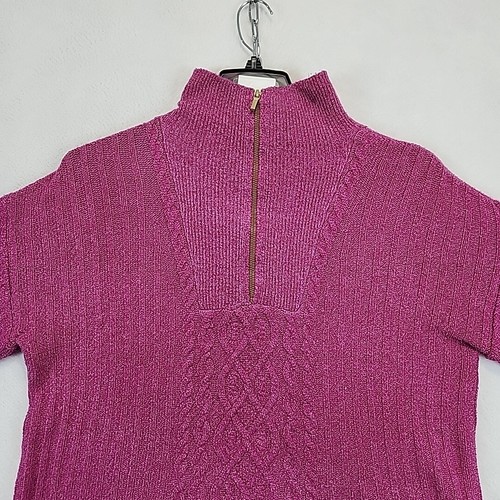 St Johns Bay Womens L Sweater 1/4 Zip Long Sleeves Mock Neck Purple Cable Knit - Picture 2 of 12