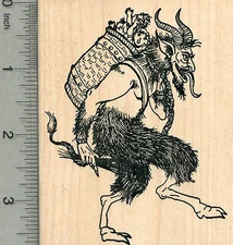 Krampus Rubber Stamp, Carrying Naughty Children in Wicker Basket M37803 WM