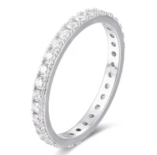 2.2mm 925 Sterling Silver Eternity Wedding Band CZ Engagement Ring 2.5-15 S10679