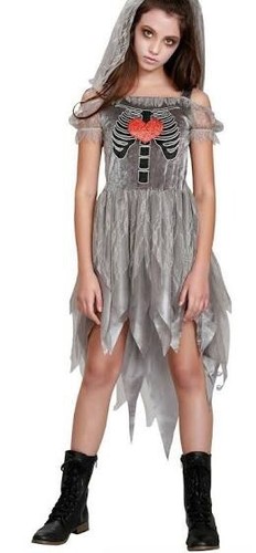Ghost Bride Costume Girls M (8-10) Dress and Veil Halloween Ghostcore Ethereal
