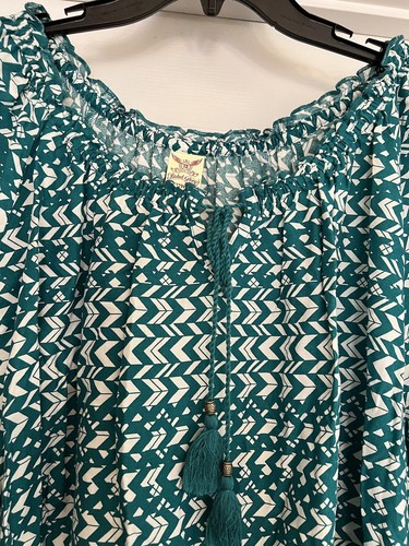 Faded Glory Blouse Women 3X/22-24W Green L/S V-Neck CottageCore Hobo Peasant - Picture 9 of 14