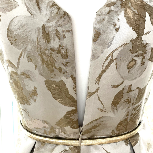 Eliza J Womens Size 2 Gold Metallic Cocktail Dress Floral Pleated Pockets & Belt - Picture 7 of 24