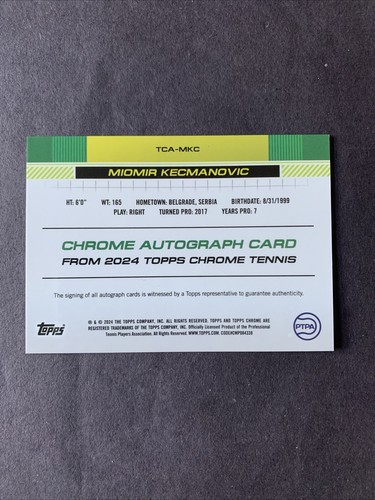 Miomir Kecmanovic Auto 2024 Topps Cromo Tenis Azul Refractor/250 #TCA-MKC - Imagen 3 de 3
