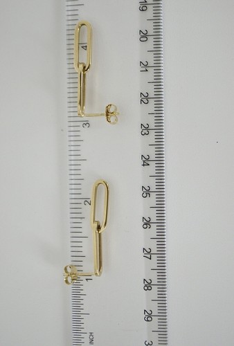 14K Real Gold Paperclip  Earrings, Two Link Drop Real Gold Paperclip Earrings - Picture 8 of 10