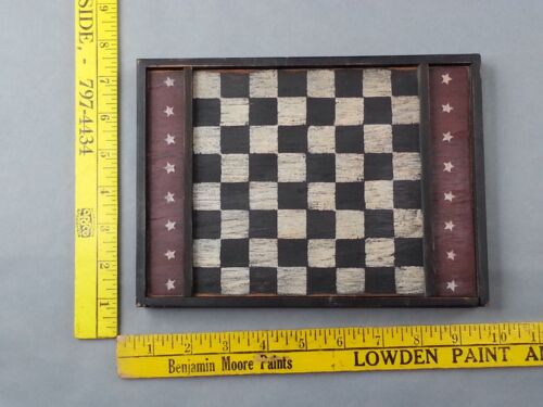 Folk Art Miniature Primitive Wood Checker Chess Board Wall Hang 9 Inch - Picture 4 of 4