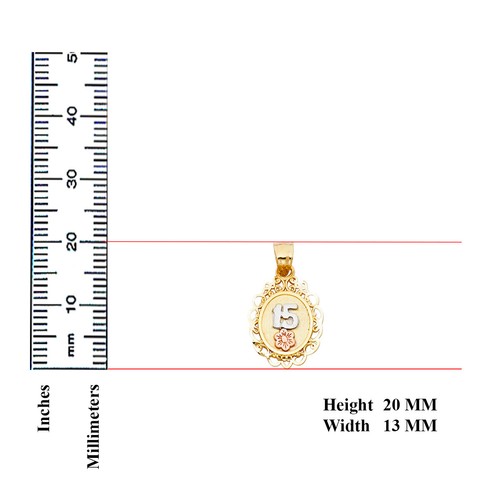 GOLD -14K Tri Color 15 Years Quinceanera Round Charm Pendant For Necklace Chain - Picture 3 of 4