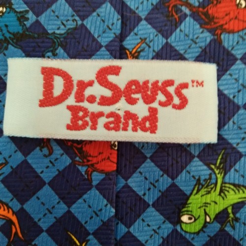Dr Seuss Brand Mens Neck Tie  One Fish Two Fish Blue Check Multicolor Fish   - Picture 7 of 8