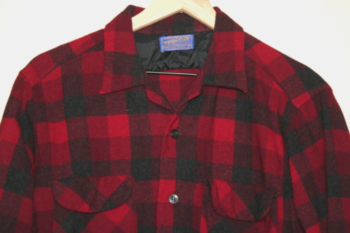 Vintage Pendleton Board Shirt Shadow Plaid Flap Pocket Loop Collar Large 50s 60s - Picture 2 of 5