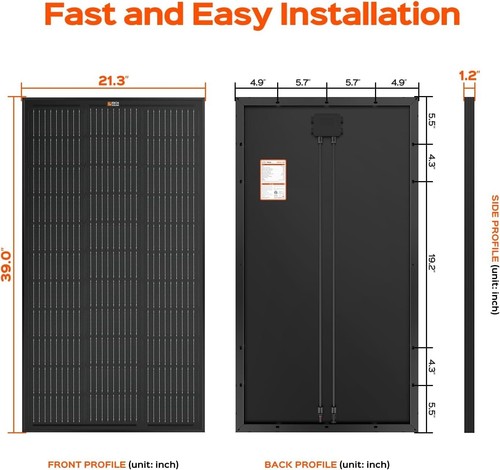RICH SOLAR Mega 100 Watt 12 Volt Legend High Efficiency Solar Panel All Black - Picture 3 of 7