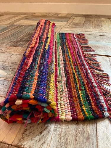Rag Rug Festival Rugs Multicolour Rainbow Mat Cotton Hand Made Reversible Mats - Picture 21 of 82