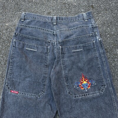 デニム・ジーパン DARKFOG Niche Ink Snake Denim Pants VTG JNCO Jeans Men's 38x32 Y2K Skater Wide Leg Flaming