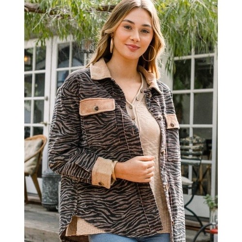 Neu mit Etikett Oddy Damen Large Safari Nights neutraler Cord Zebramuster Jacke - Bild 9 von 9