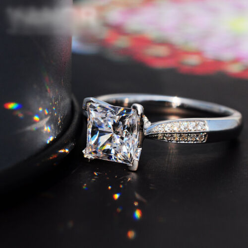 Anillo de compromiso de boda de plata 925 para mujer de 2 quilates corte princesa AAA CZ CZ TALLA 4-9 - Imagen 4 de 21