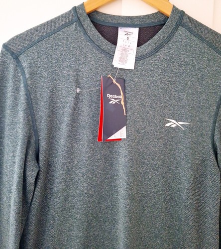 Reebok Herren Waldgrün Langarm Laufen Sport Oberteil T-Shirt Größe S Neu mit Etikett - Bild 2 von 6