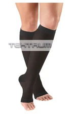 Tektrum (1 pair) Knee High Firm Compression Socks 23-32mmHg- Open Toe, Black