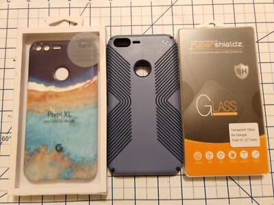 Google Pixel XL case bundle Earth Live NFC and Speck + screen protector - USED