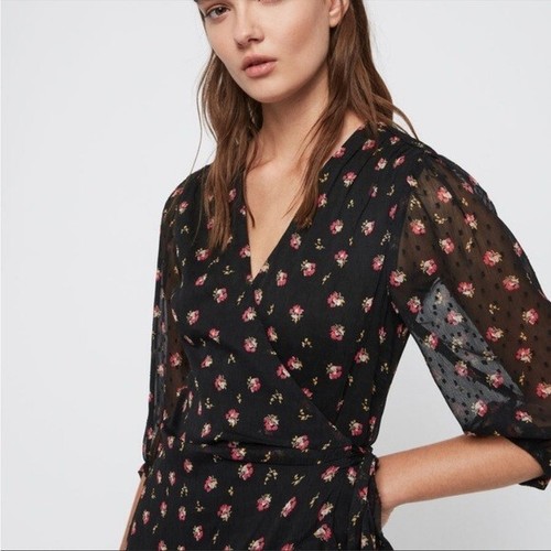 ALLSAINTS Jade Aster Floral Black Wrap Dress S - Picture 4 of 12