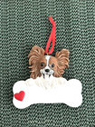 Papillon Dog Christmas Ornament ~ Bone with Red Heart ~ Papillon Gift