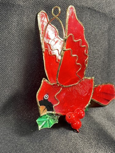 Simulated Stain Glass Cardinal Red Bird Christmas Ornament Made Of Thin Plastic - Bild 2 von 13
