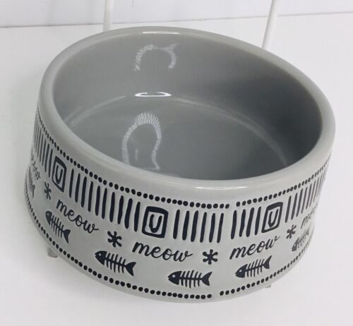 MEOW Pet Bowl 4.5 X 2” Gray Food Water Cat Kitty Signature Stoneware New - Picture 3 of 8