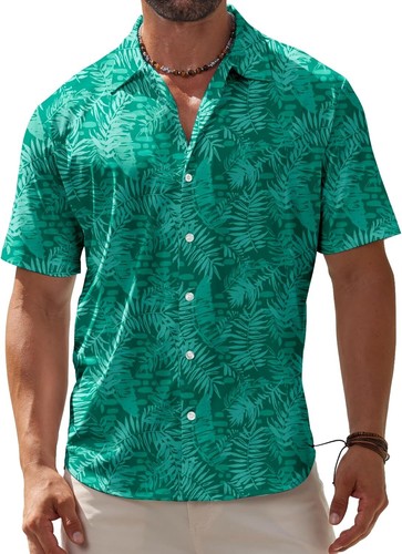 Men's Hawaiian Shirt Wrinkle-Free Short Sleeve Button-Down Floral Beach Shirt - Picture 17 of 45