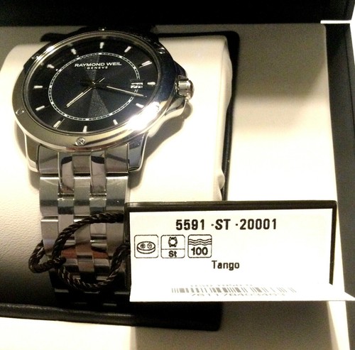 NEW RAYMOND WEIL MEN'S TANGO SWISS WATCH Black Dial All Stainless w/ Box & Tags - Picture 3 of 12