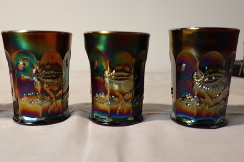 Awesome Northwood Carnival Glass Oriental Poppy Tumblers Set of Six WOW COLOR !! - Picture 6 of 6