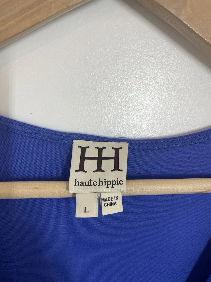 Haute Hippie Womens Faux Wrap Dress Long Sleeve Cobalt Blue Size Large - Image 3 of 4