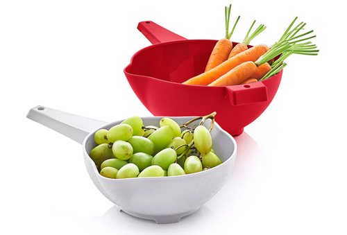 Two Tupperware Colanders 1 qt & 2 Qt Strainers Pasta Vegetables Red White New - Picture 2 of 3