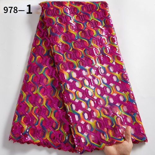 5yards Colorful African Lace Fabric Sequins Mesh Nigerian Dress Sew Material - Picture 7 of 19