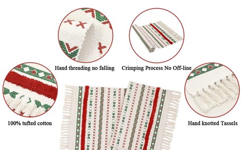 Boho Decor Runner Rug 2'x4'4" Tufted Area Rug 2x4.3Ft Boho White With Tassels - Bild 7 von 7
