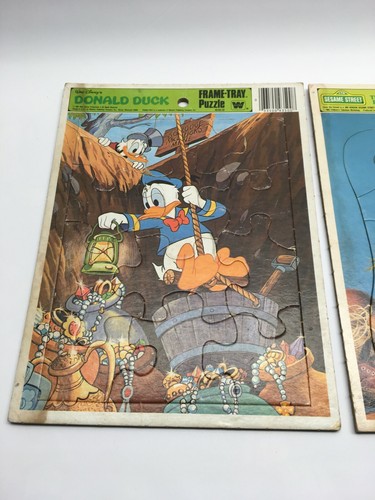 walt disney donald duck sesame street oscar frame tray puzzles lot 2 vintage - Picture 3 of 11