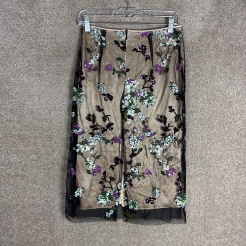 Vince Begonia Pencil Skirt Size 0 Dewberry Floral Sequined Tulle Knee-Length NEW - Picture 7 of 12