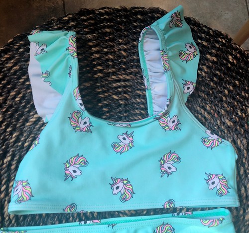 H&M Girl’s Ruffle Trimmed Bikini 2 Piece Swim Bathing Suit Unicorns Size 4-6Y - Picture 5 of 12