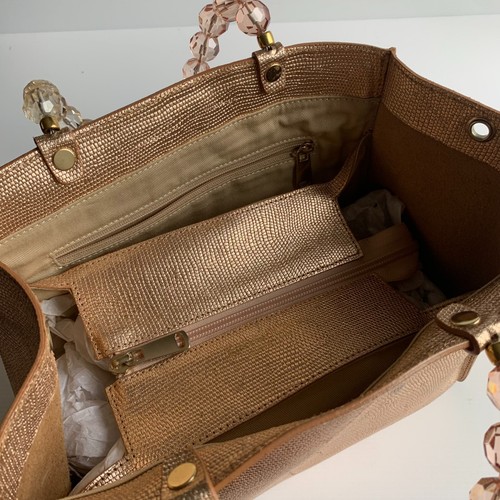 Russell & Bromley leather small tote bag shoulder rose gold metallic beaded - Picture 11 of 14