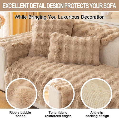 Thick Rabbit Plush Faux Fur Sofa Covers Non-Slip - Mixed Sizes & Colours - Picture 7 of 16