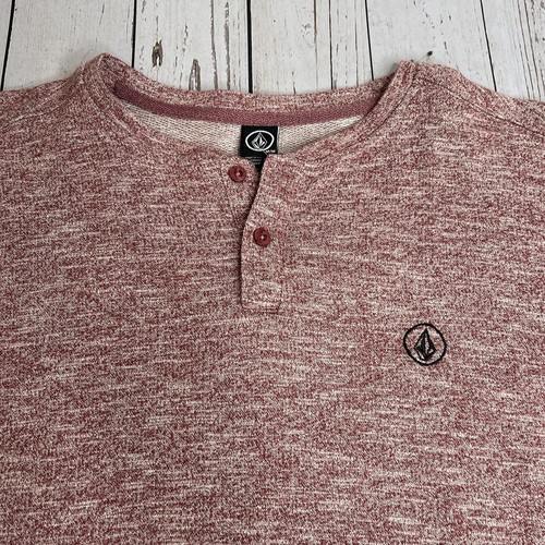 Mens Volcom Skate Long Sleeve Henley Pocket Shirt Size Medium Red Maroon Surf - Picture 2 of 8