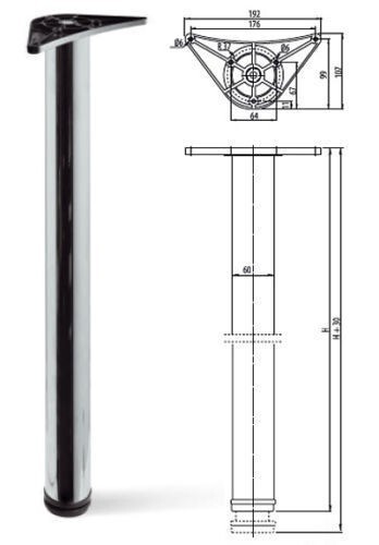 Adjustable Table Leg Breakfast Bar Kitchen Worktop Support 710 ø 60mm Chrome - Picture 2 of 4