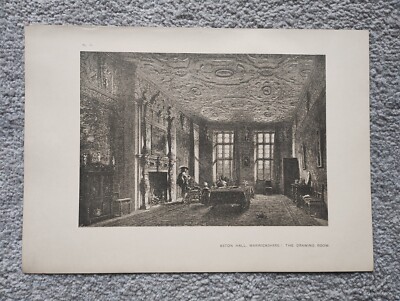Aston Hall, Warwickshire - The Drawing Room - Antique Print - 1906