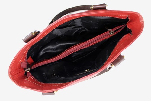 Vintage Vera Pelle Flvorio Red Italian Leather Shoulder Bag Tote Made in Italy - Picture 9 of 11