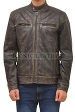 Men’s Distress Black Vintage Café Racer Genuine  Leather Jacket