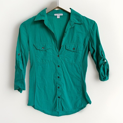 James Perse Womens size 1 Small Contrast Ribbed Surplus Button Shirt Teal Green