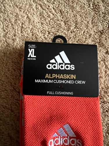 ADIDAS Alphaskin Maximum Cushioned Crew Size XL Color Orange Pack of 1 Pair - Picture 2 of 5
