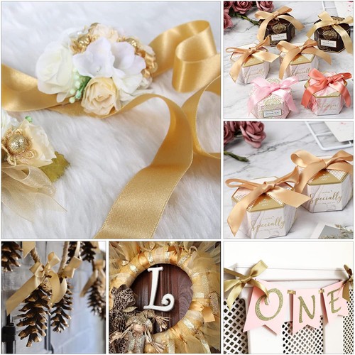 Solid Color Gold Satin Ribbon 5/8 Inches x 25 Yards Fabric Satin Ribbon for G... - Picture 4 of 7