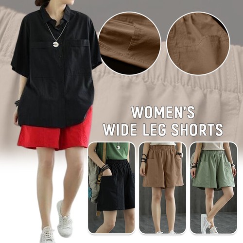 Damen Haremsshorts Baumwolle Tasche Gummibund weites Bein Hose Caprihose Overall - Bild 3 von 45