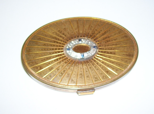 Antique Powder Compact Rhinestone Lid - Picture 2 of 4